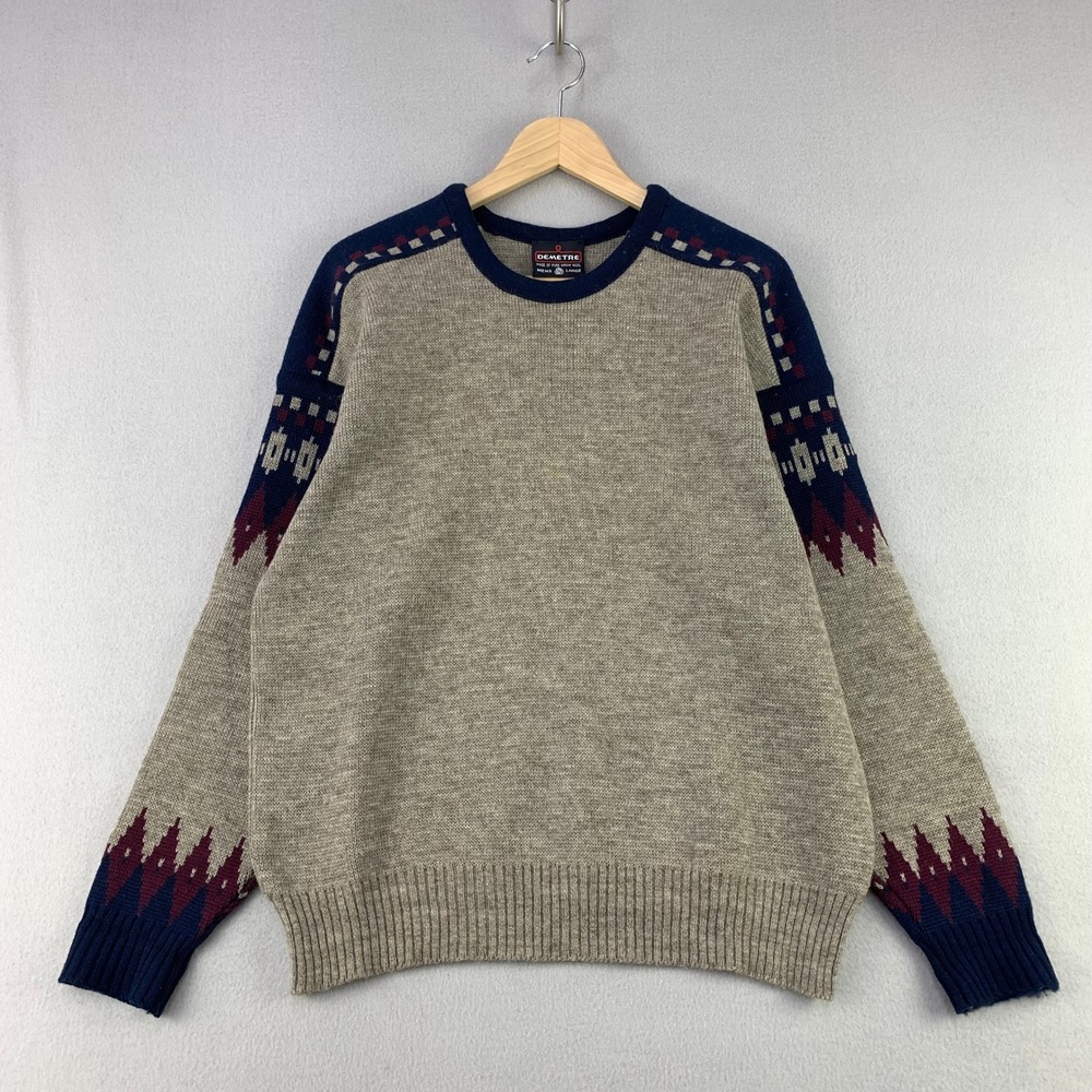 Vintage Demetre Virgin Wool Sweater Men Large Nordic Fair Isle Crewneck USA Made
